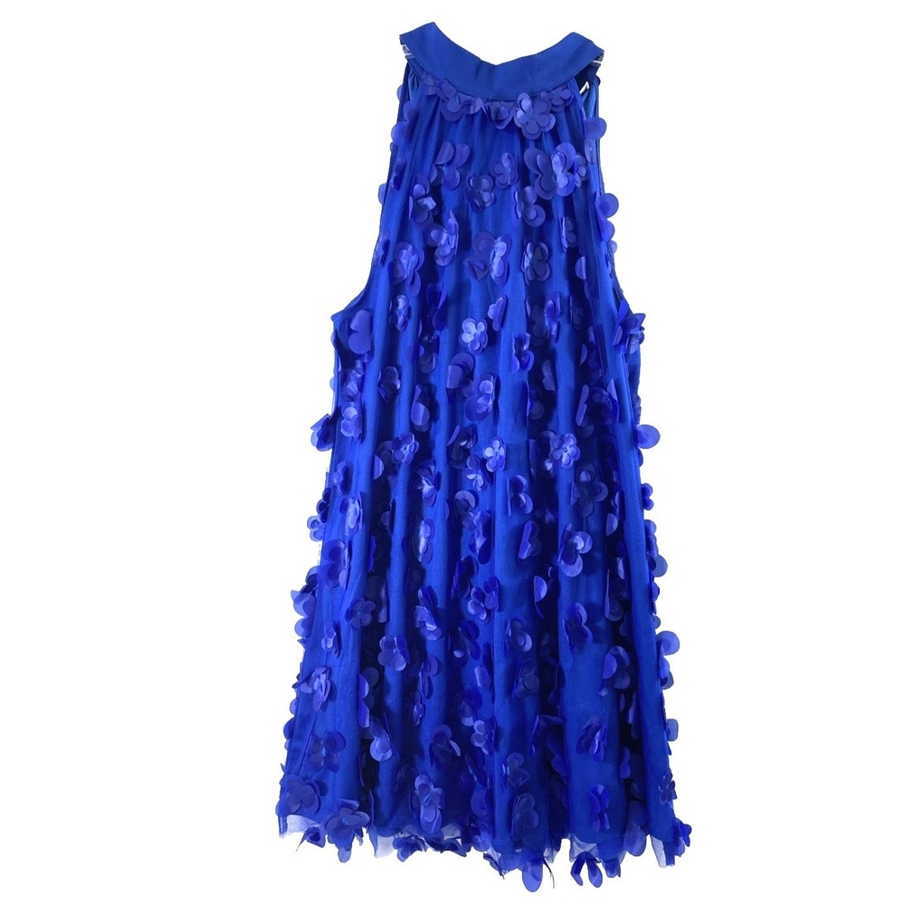 TCEC Dress Womens L Blue 3D Floral Applique High Neck Mesh Hoco Party NYE